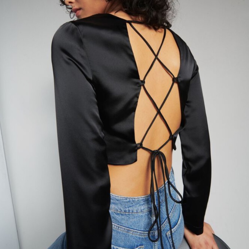 Satin crop top with adjustable tie back